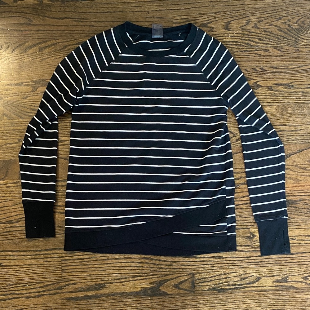 Danskin Women’s Black and White Striped Top Thumb Holes